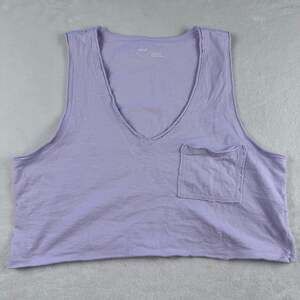 Aerie Purple V-Neck Raw Hem Pocket Crop Tank Top Size S
